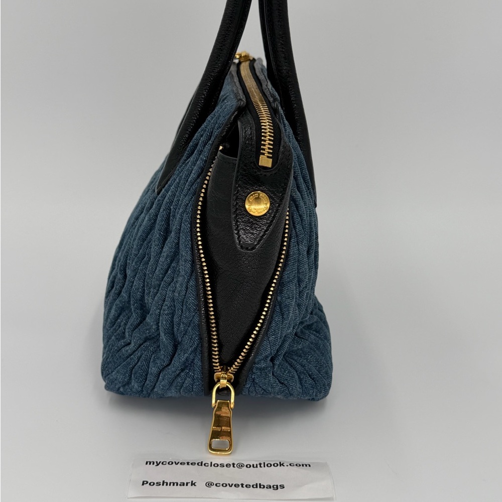 Miu Miu Denim Satchel w/ Black Leather Trim and Gold Hardware w/COA - Picture 4 of 16